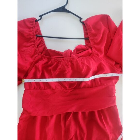 Red Off Shoulder Bow Tie Back Long Sleeve Romper Women's Size XL - Picture 6 of 8